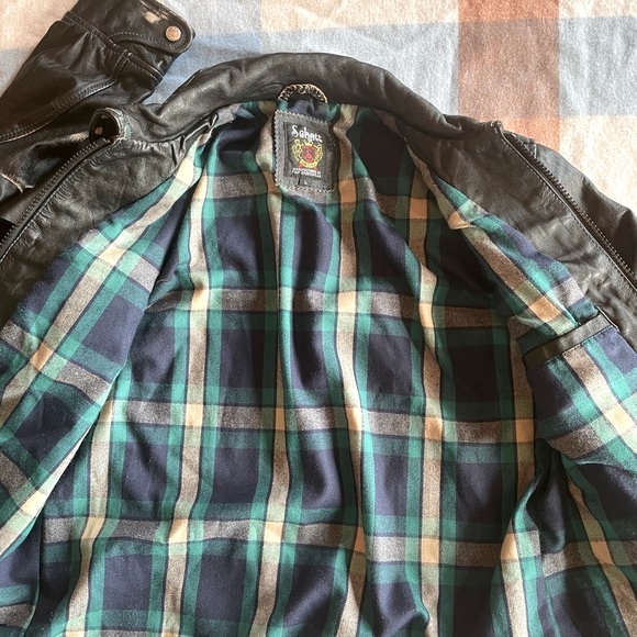 Vintage black leather Schott rocker jacket with teal threading / leather detail - Picture 9 of 13